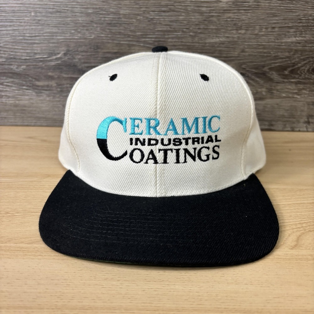 Vintage Ceramic Industrial Coatings Hat Cap Snap Back Black White Embroidered